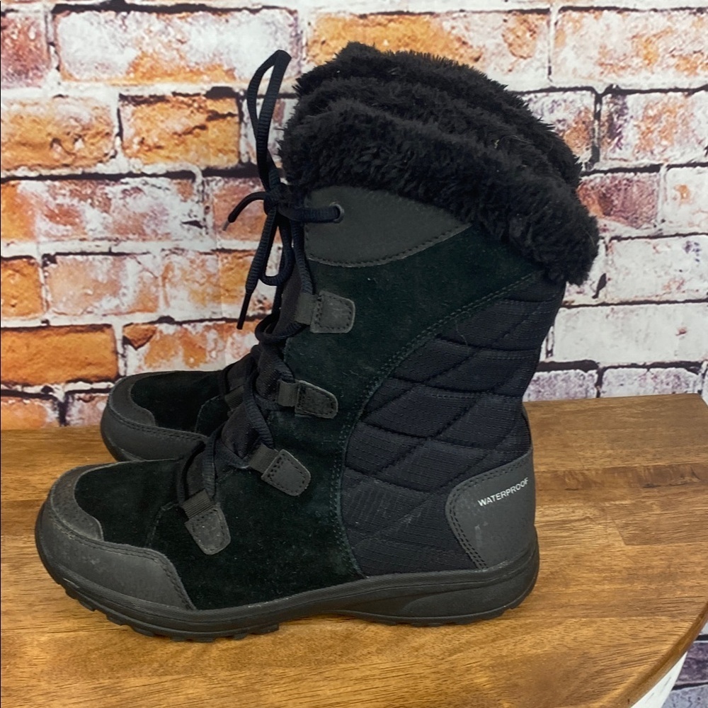 Columbia Weatherproof Black Fur-Lined Lace Up Slip On Winter Boots Sz 7 - Picture 9 of 13